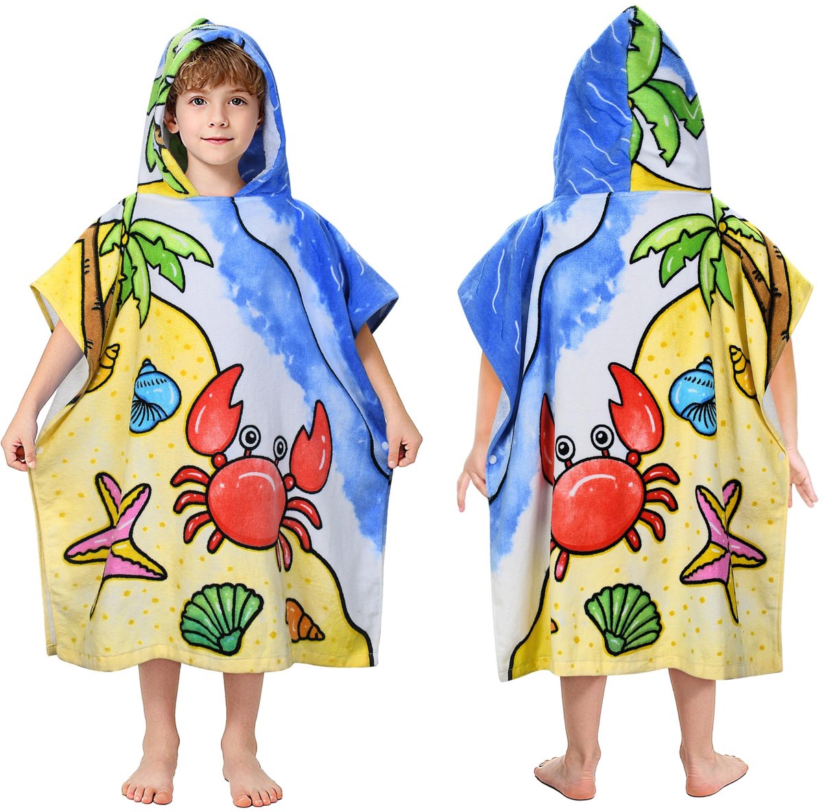 Omgoods - Bad Poncho voor Kinderen - 100% Katoen, 90-120 cm, Ideaal voor Zwemmen en Camping