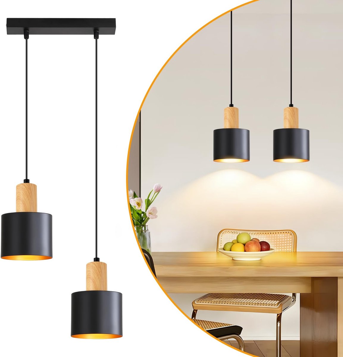 Omgoods - Vintage Hanglamp E27, Verstelbare Hoogte voor Keuken en Slaapkamer