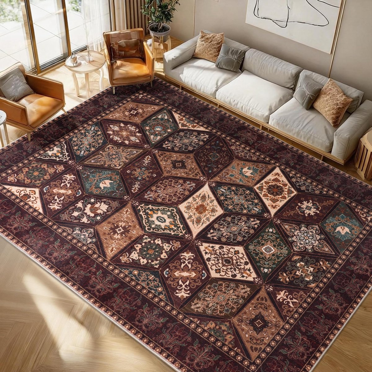 Omgoods - Vintage Tapijt van 140 x 200 cm met Geometrisch Patroon