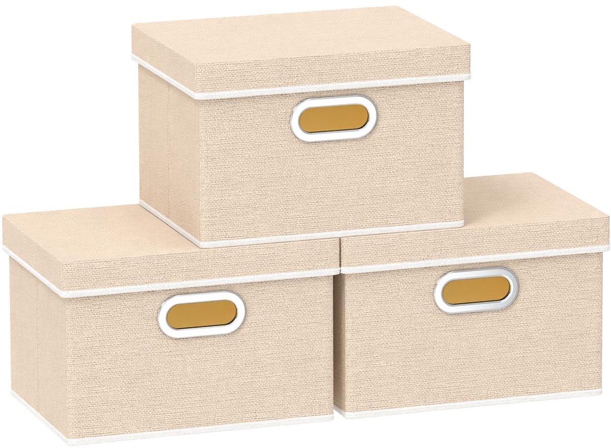 Omgoods - 3 Stuks Wasbare Opbergdozen met Deksel, Beige