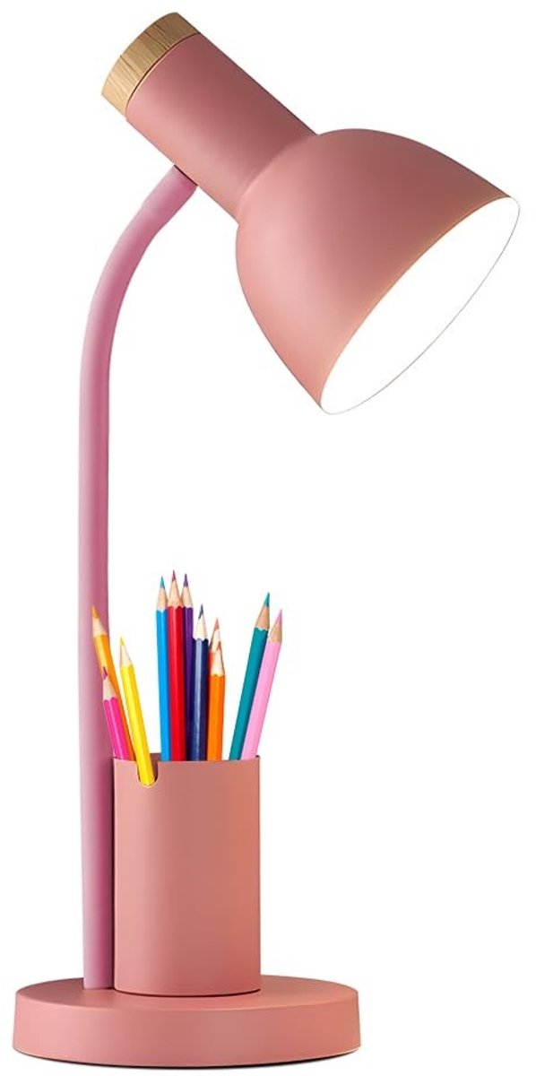 Omgoods - LED Bureau Lamp met Penhouder - 3 Kleurmodi, Kinderen Bureau Lamp (Roze)