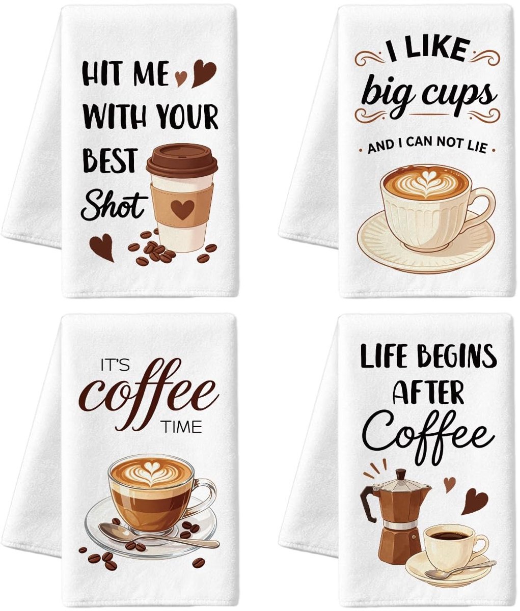 Omgoods - 4 Stuks Koffie Keukendoeken - Microvezel - 60 x 40 cm - Perfect voor Keuken en Bar