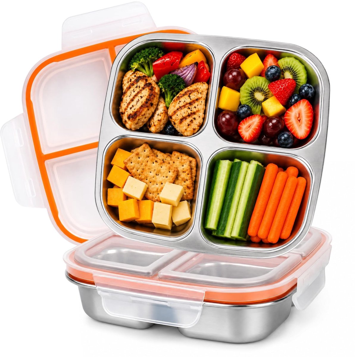 Omgoods - Set van 2 Roestvrij Stalen Snackboxen - Lekvrij met Compartimenten