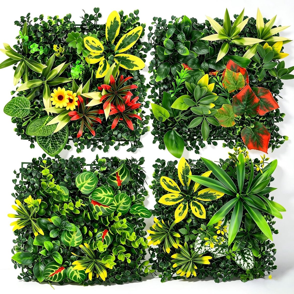 Omgoods - Set van 4 Kunstplanten Wanddecoratie 25 x 25 cm voor Binnen en Buiten