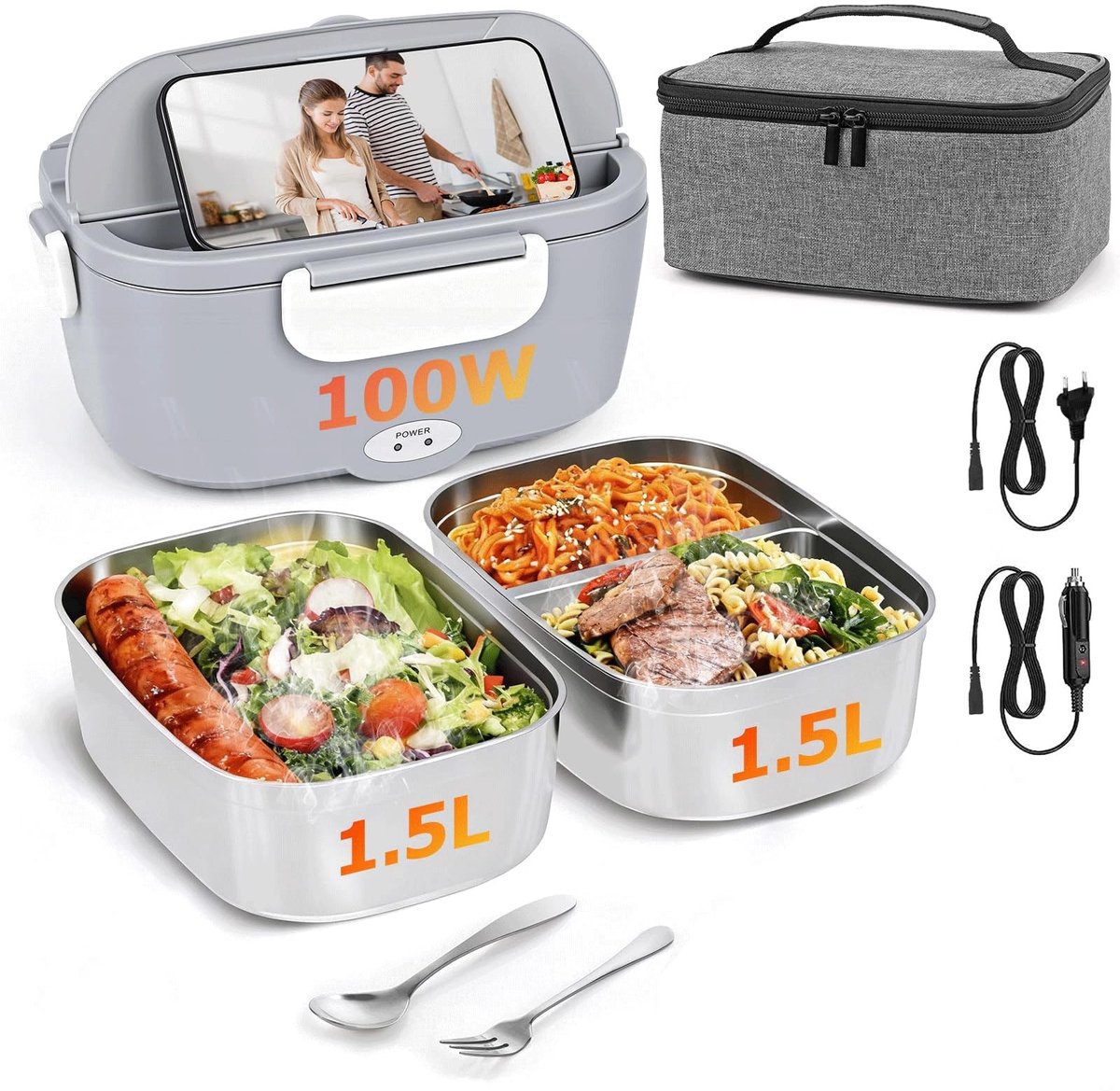Omgoods - 100W Elektrische Lunchbox - Eten Verwarmer voor Auto en Kantoor