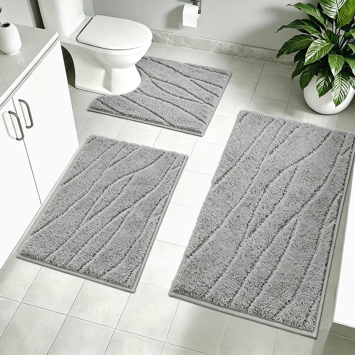 Omgoods - 3-delige Microvezel Badmatset met Antislip en Wasbare Eigenschappen