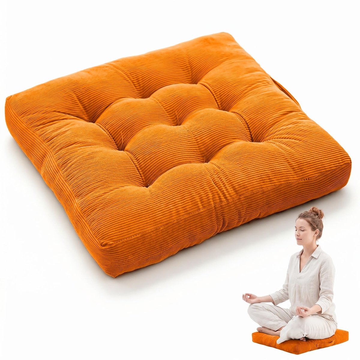 Omgoods - Vloerkussen Extra Dikke Zitkussen 40 x 40 cm voor Binnen en Buiten (Oranje)