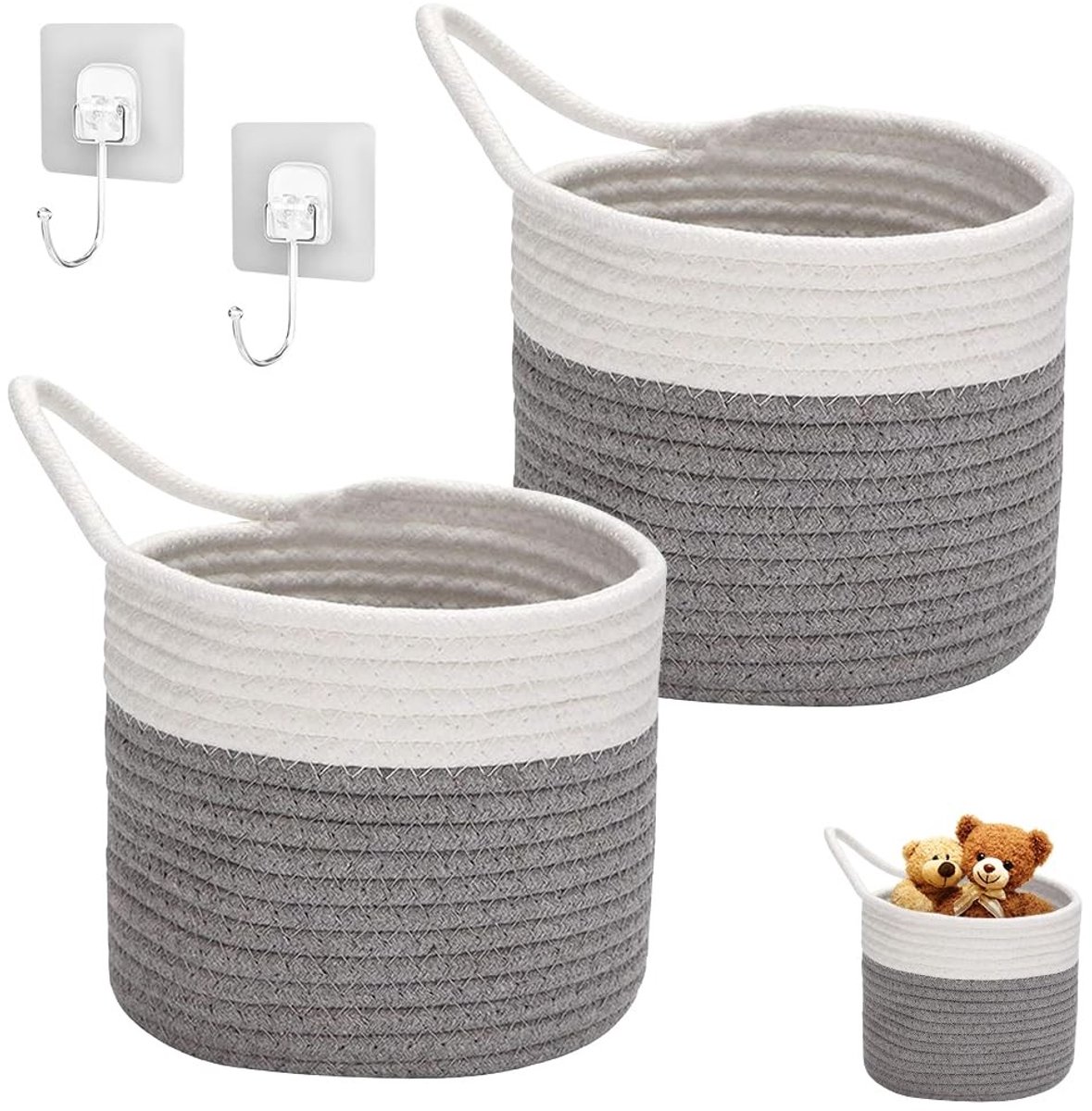 Omgoods - Set van 2 Katoenen Wandmanden met Handgrepen voor Badkamer en Kinderkamer