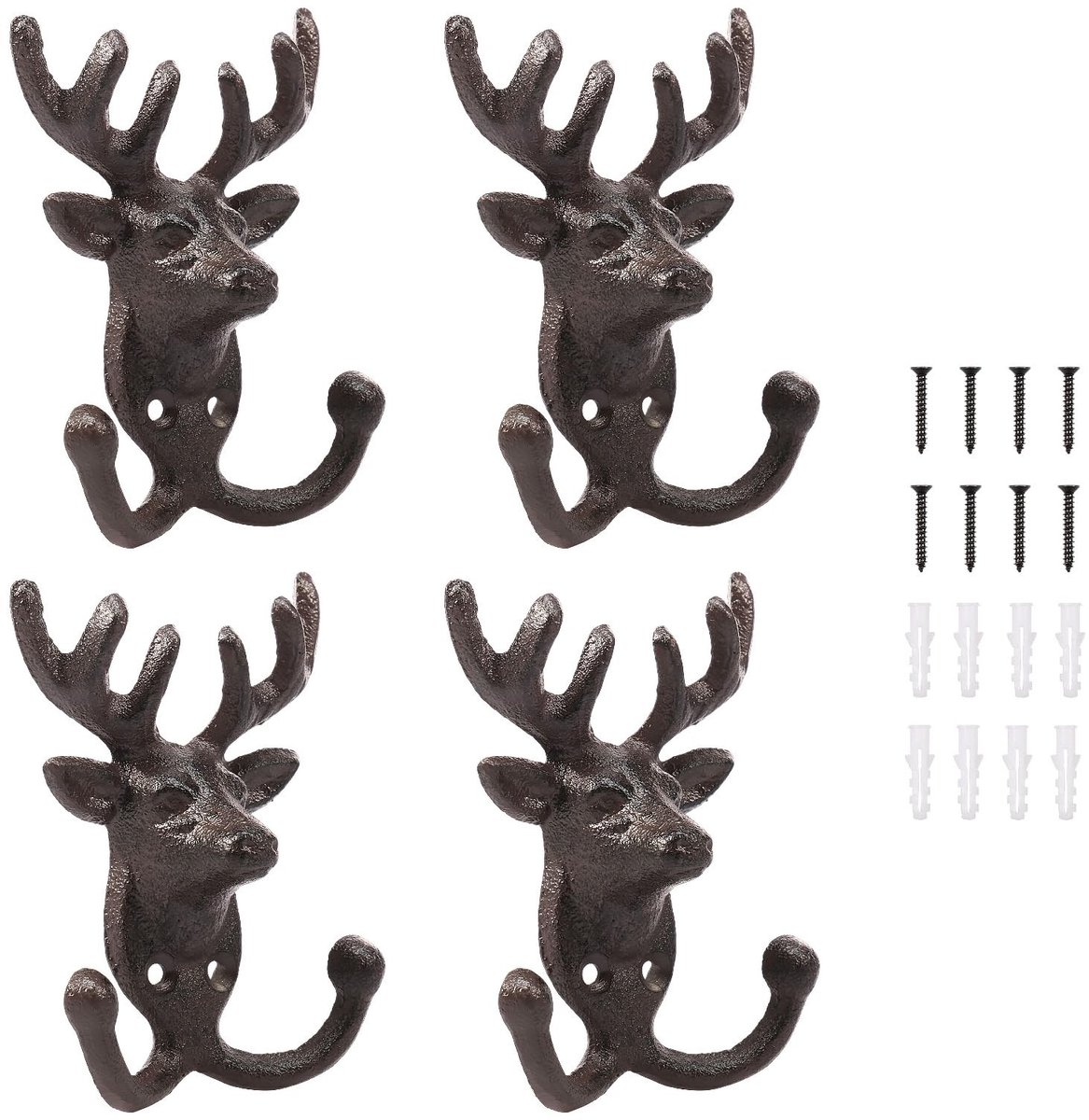 Omgoods - Set van 4 Decoratieve Metalen Wandhaken - Hert - Donkergrijs