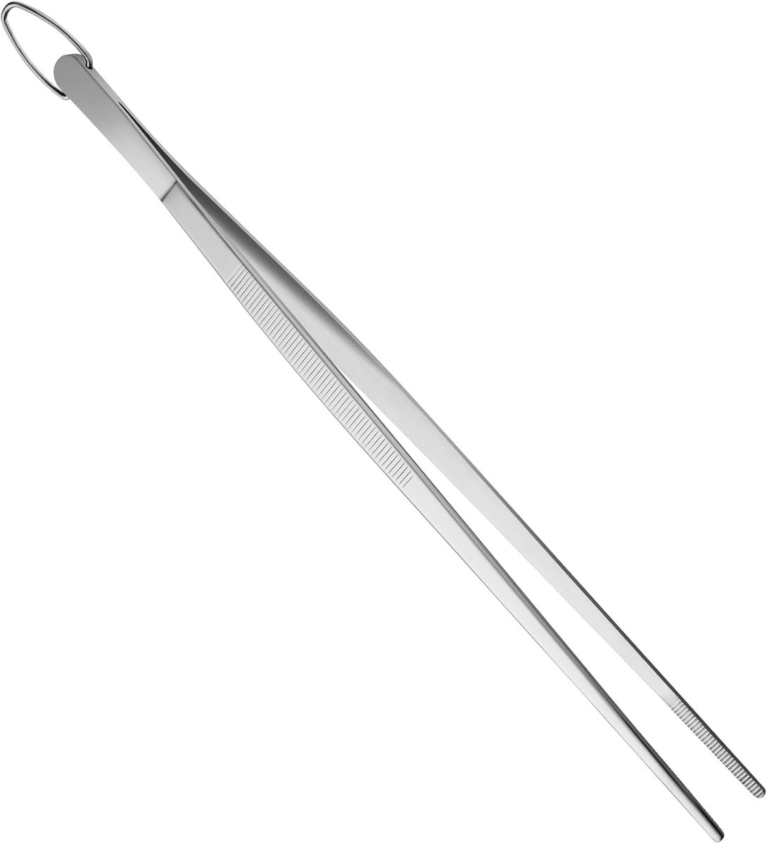 Langwerpige roestvrijstalen pincet van 30 cm voor koken, grillen, desserts en het oppakken van kleine voorwerpen (1 stuk, puntig)