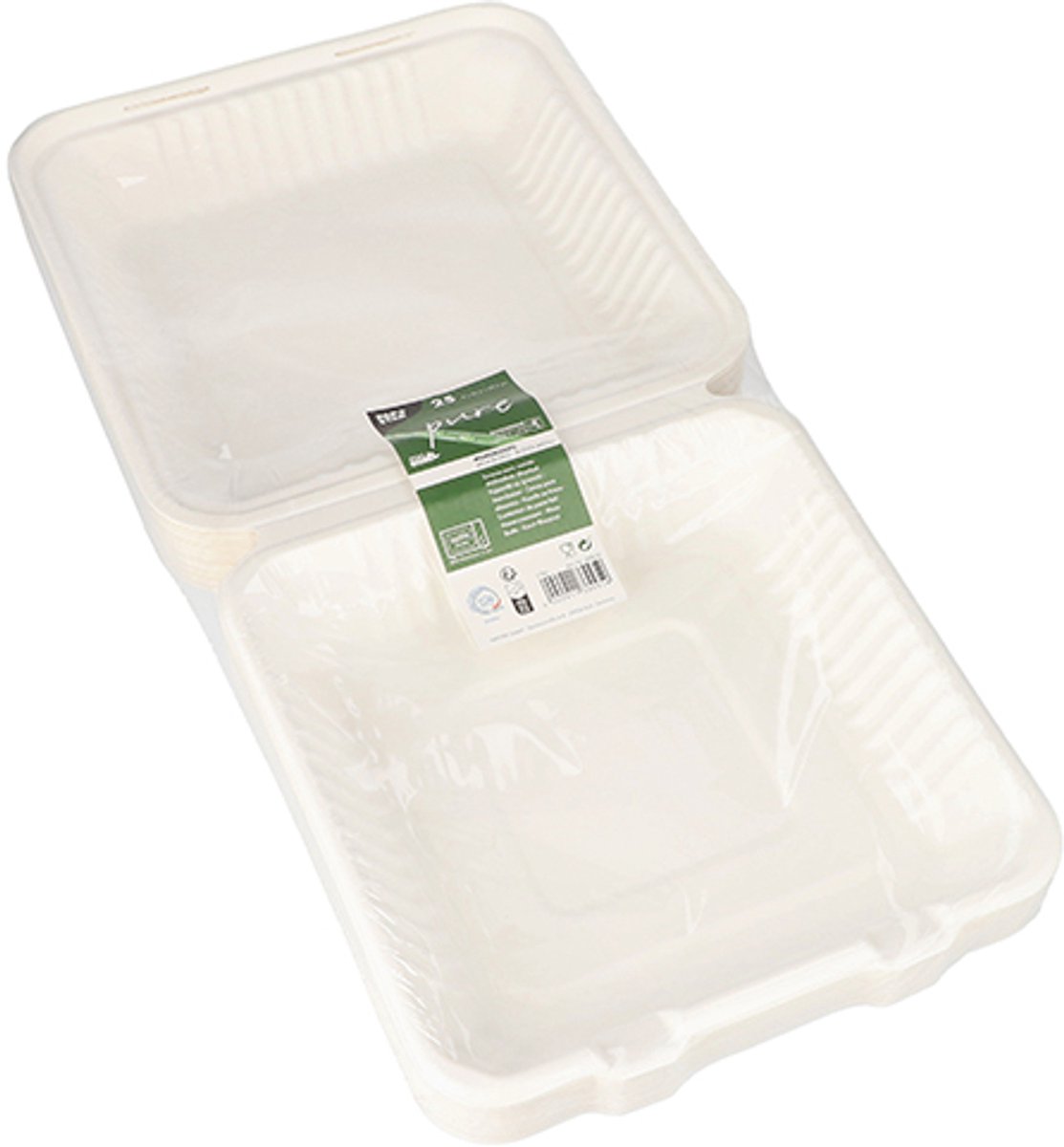 25 Menuboxen suikerriet pure 1-vaks 8 cm x 25,5 cm x 25,5 cm wit