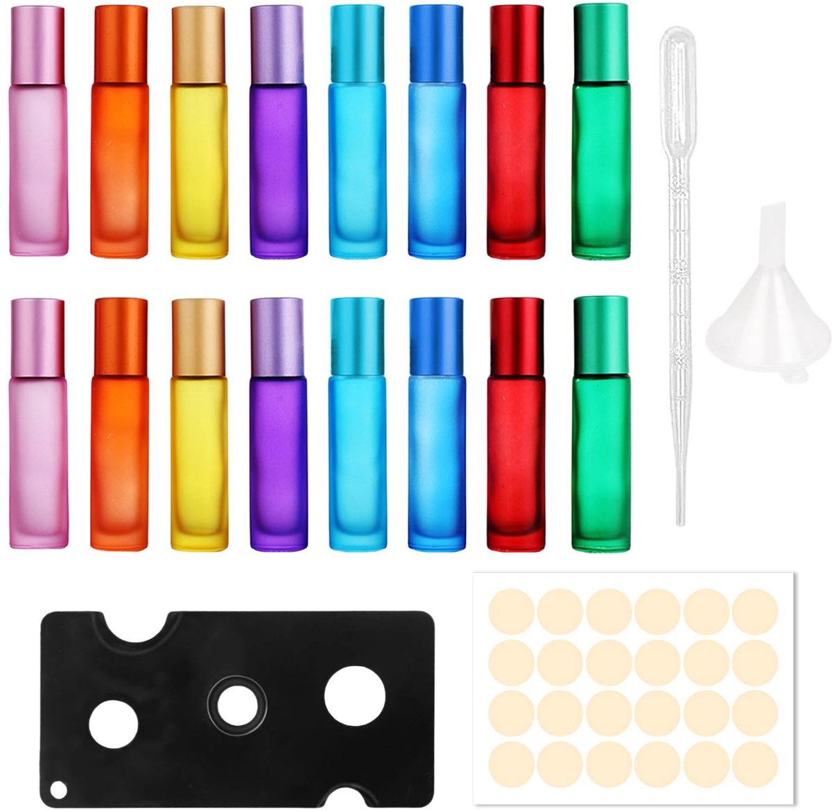Omgoods - Set van 16 Glazen Rollerball Flessen - 10ml Lege Flessen met Accessoires