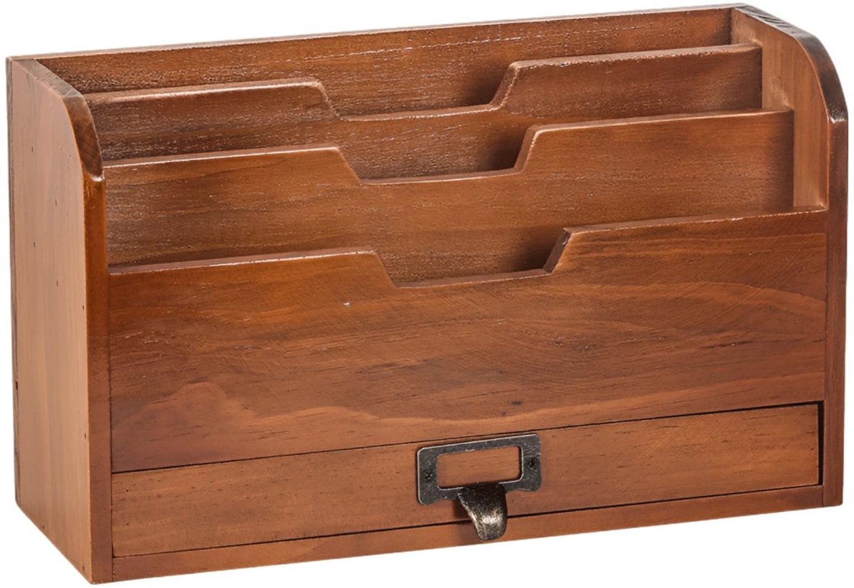 Omgoods - Houten Bureau Organizer met 3 Compartimenten en Lade