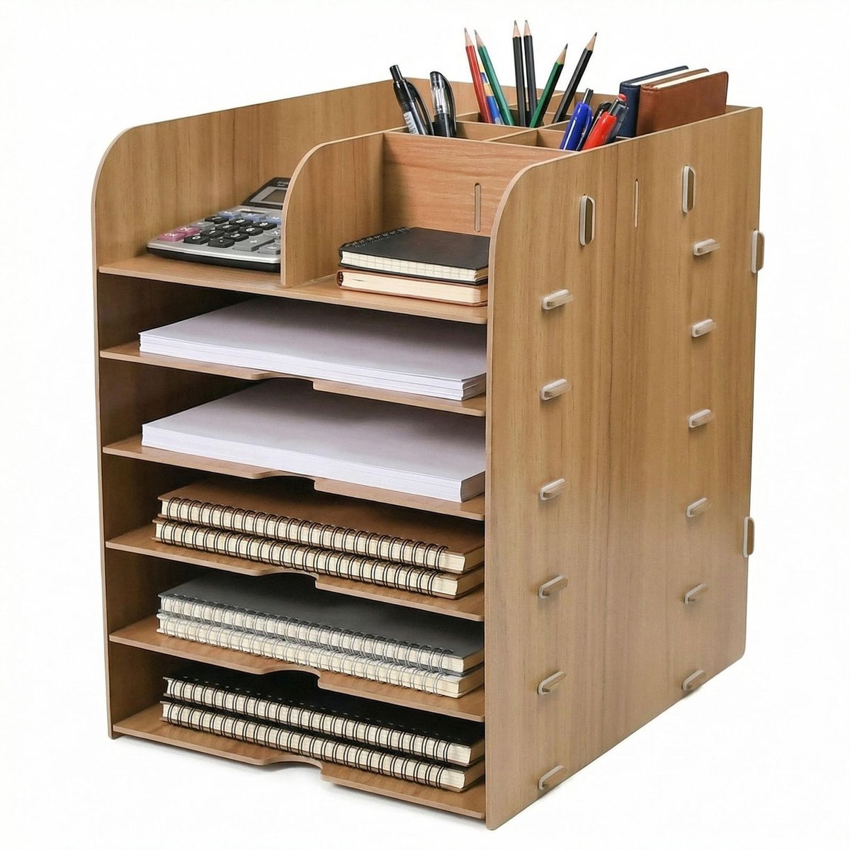 Omgoods - Houten Bureau-organizer met 5 Vakken en Penhouder