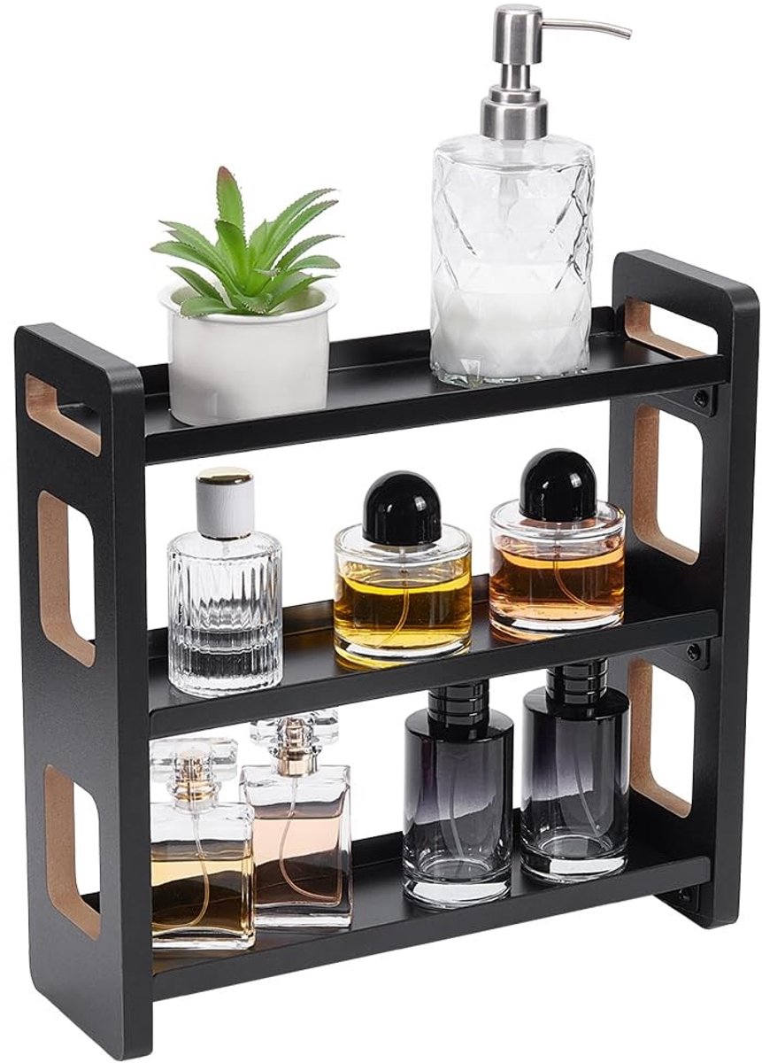 Omgoods - Badkamerorganizer - 3 Niveaus Houten Staand Rek voor Make-up en Badkameropslag
