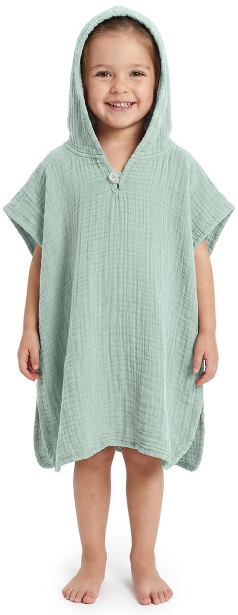 Omgoods - Premium Hydrofiel Badponcho Kinderen met Capuchon - 100% Katoen - Mintgroen