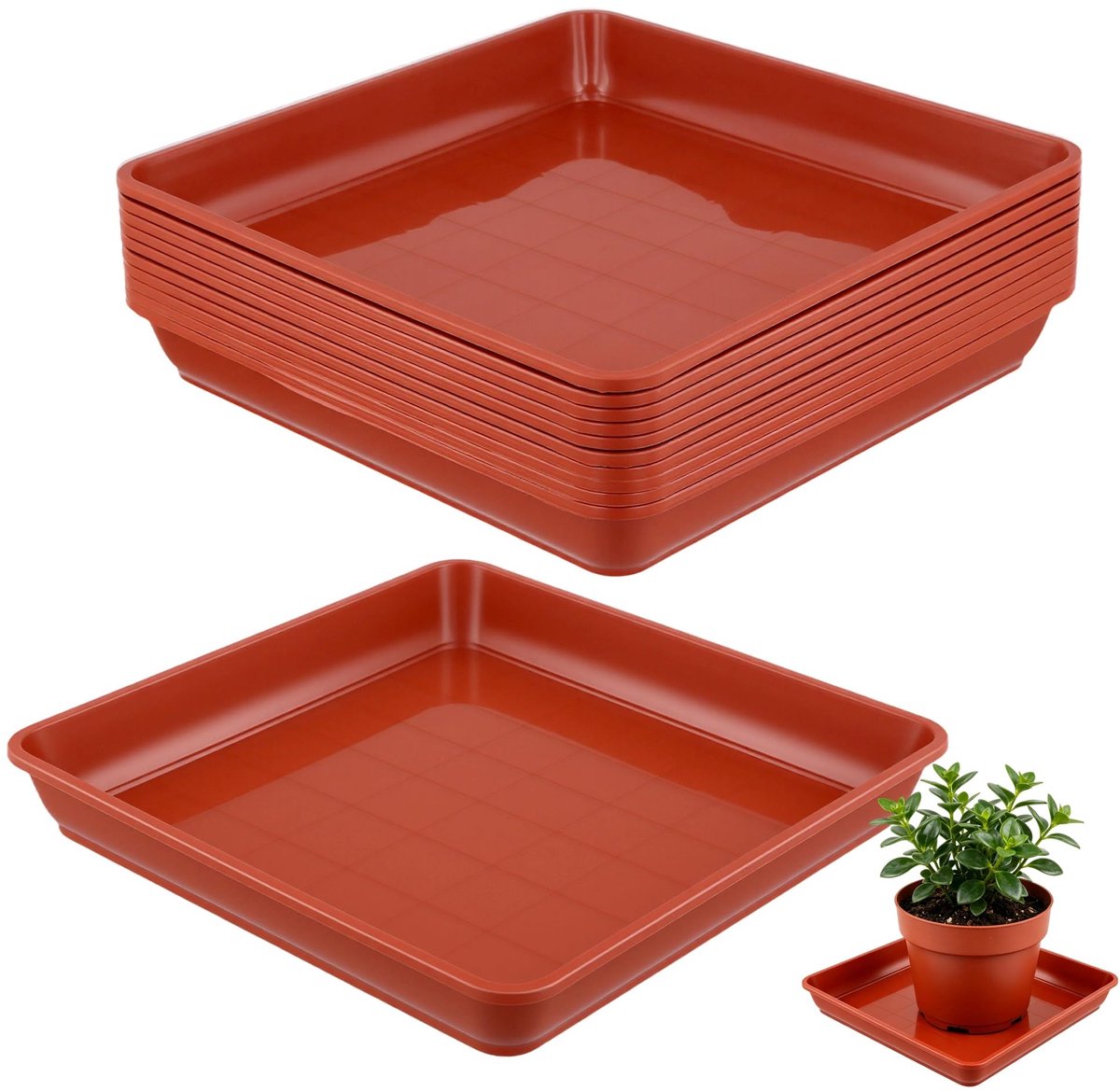 Omgoods - Set van 10 Vierkante Plantenpotschotels 25 cm Rood