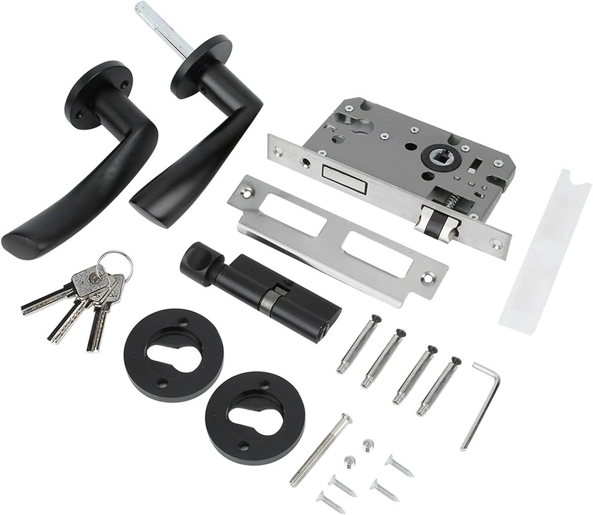 Deurslot Binnendeur - Deurhendel Set - Binnendeuren Beveiligen - Stil en Duurzaam - 12.5 cm Hartafstand - Zwart