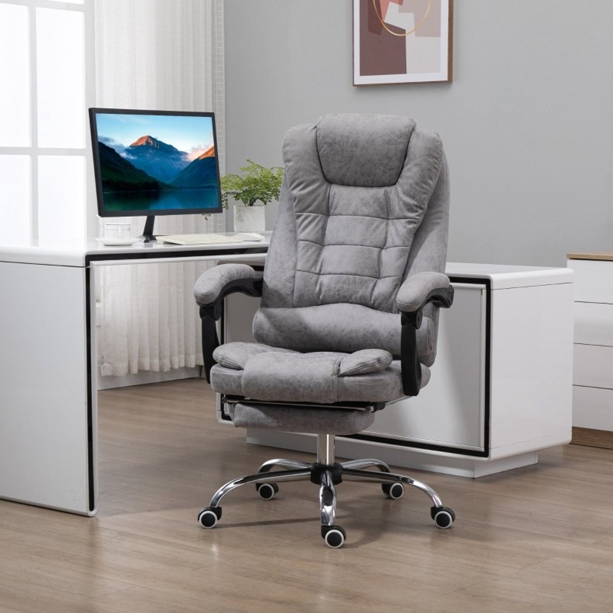 COVREO Bureaustoel 65x70x119 cm grijs, stof met massagefunctie en warmte