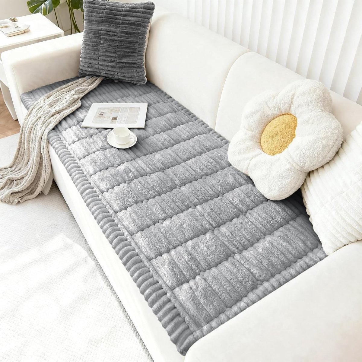 Dikke Wasbare Sofabescherming voor 2-4 Zits Bank, Antislip en Zacht, Ideaal voor Huisdieren en Meubelbescherming (Grijs, 70 x 150 cm)