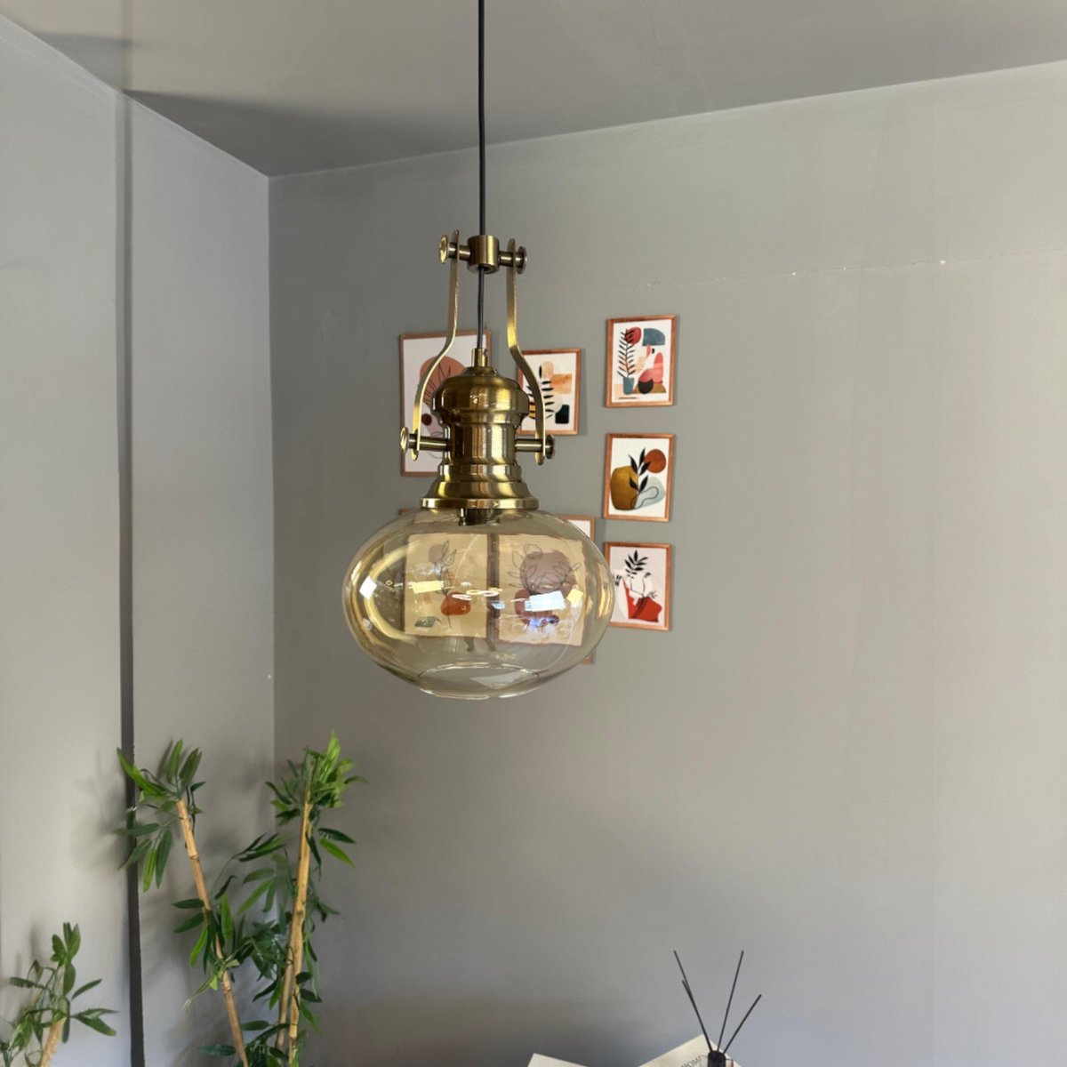 Bamyum Solvia hanglamp, industriële Modern stijl, Ø20 cm, honingkleur metalen lamp