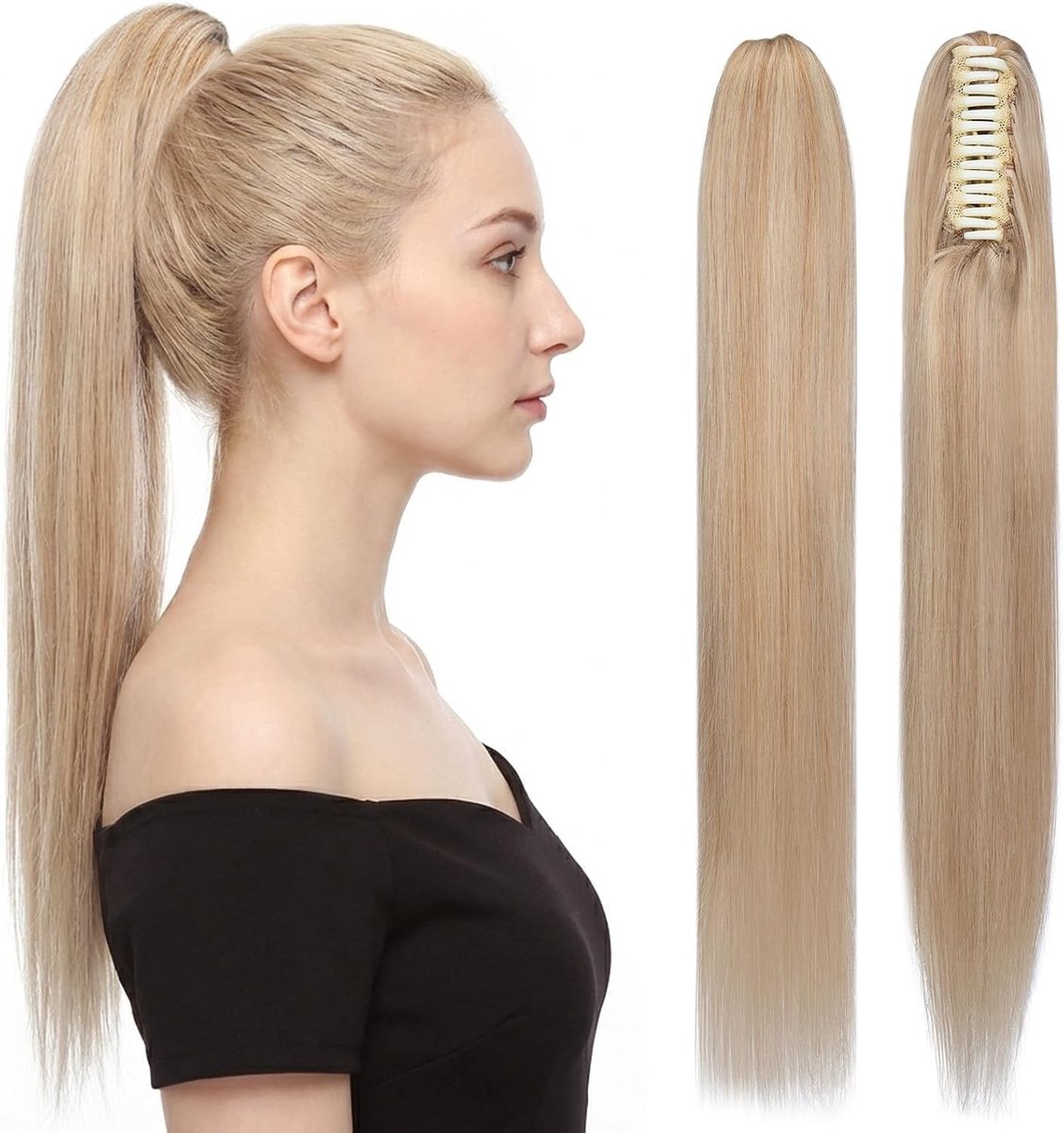 Natuurlijke Ponytail Extensions van Echte Haar, 105g, 14 Inch Camel Blend Lichtblond, Perfect voor Vrouwen, Gemakkelijk te Bevestigen en Stijlvol