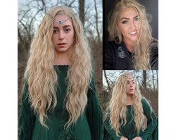Blonde Lace Front Wig voor Vrouwen, Lange Krullende Wavy Haarstijl, Glueless en Hittebestendig Synthetisch Haar, 33 x 10 cm