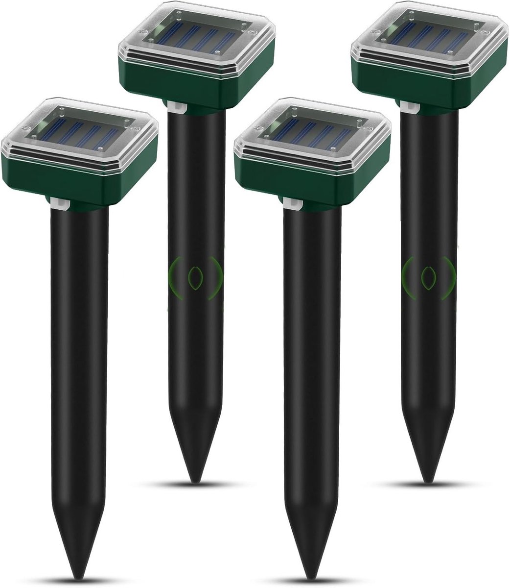 Ultrasone mollenverjager op zonne-energie, 4 stuks, waterdicht en effectief tegen knaagdieren, woelmuizen en ongedierte in de tuin en het gazon