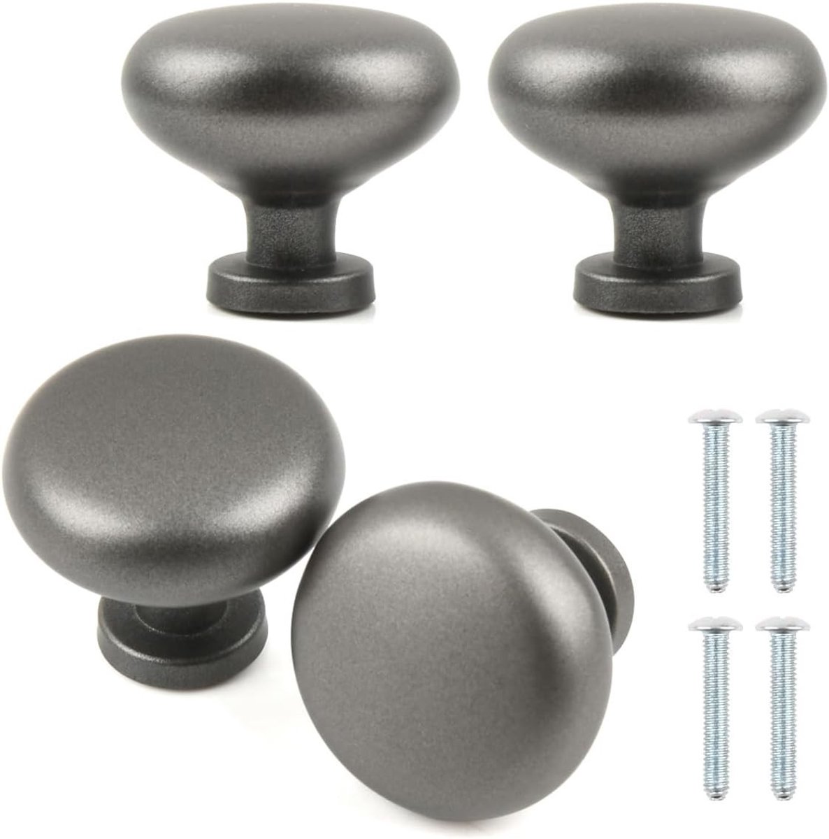 Set van 4 ronde 29mm kastknoppen in grijs, perfect voor keukenkasten, laden en meubels, inclusief schroeven en trendy ontwerp