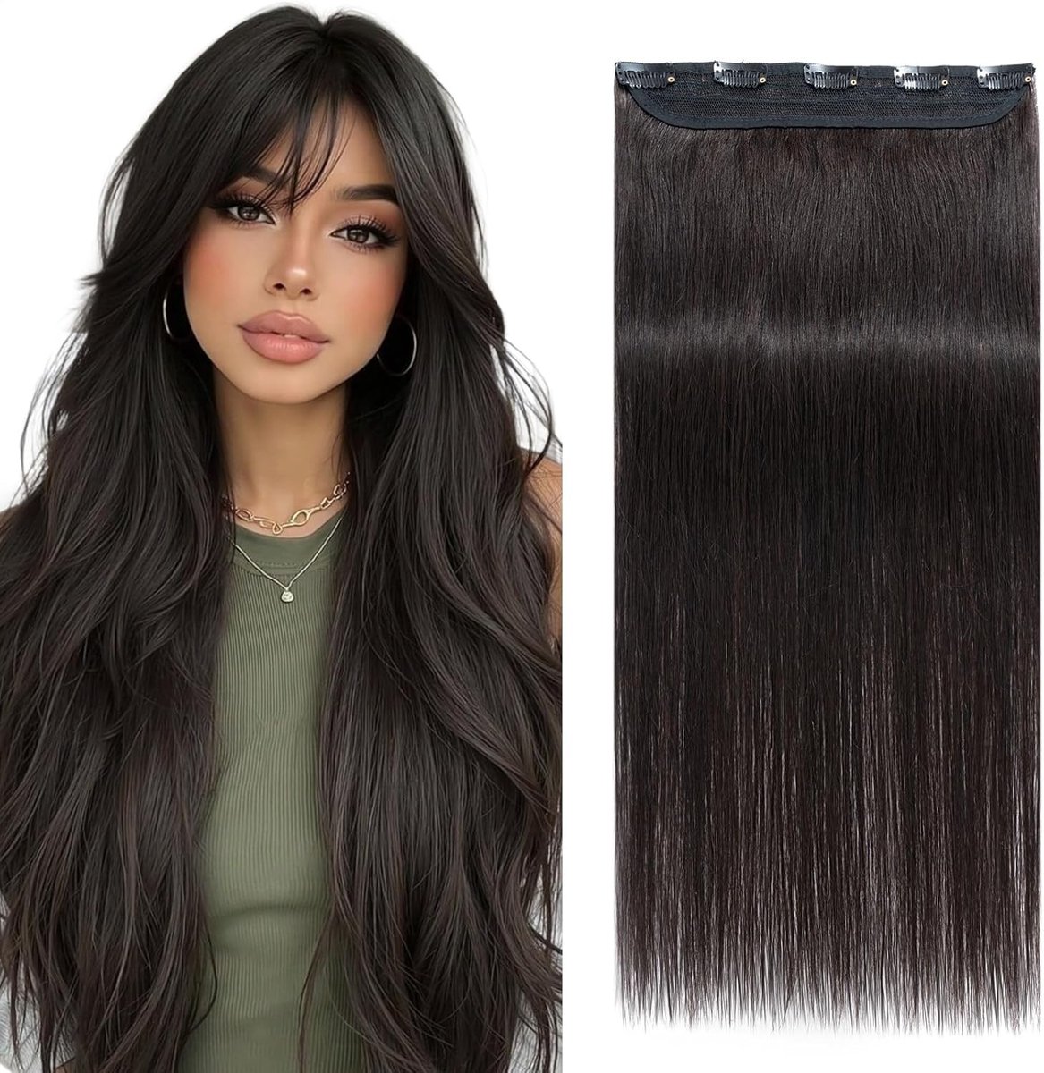 Clip-In Echte Haar Extensions, Licht Natuurlijk Zwart, 40 cm, 5 Clips, Volumineuze Haarverlenging, Natuurlijk Uiterlijk, Gemakkelijk te Bevestigen