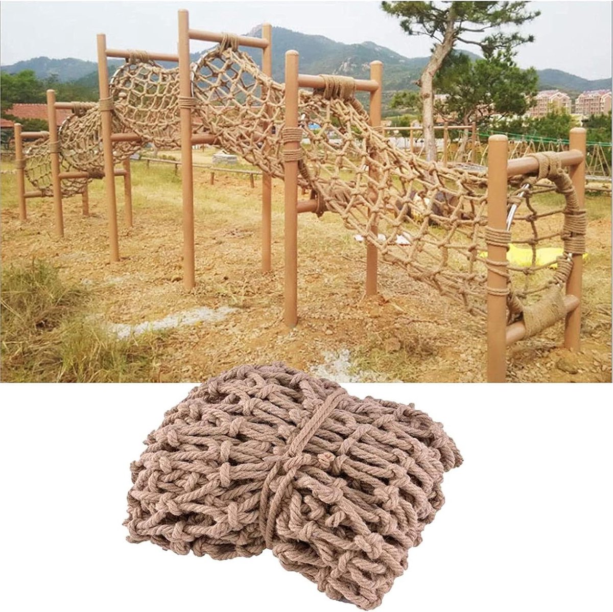 Klimnet Speeltuin - Veiligheidsnet Klimtouw - Kinderen Beveiligen - Handgeweven Jute - 2 x 5m - Natuurlijk Bruin