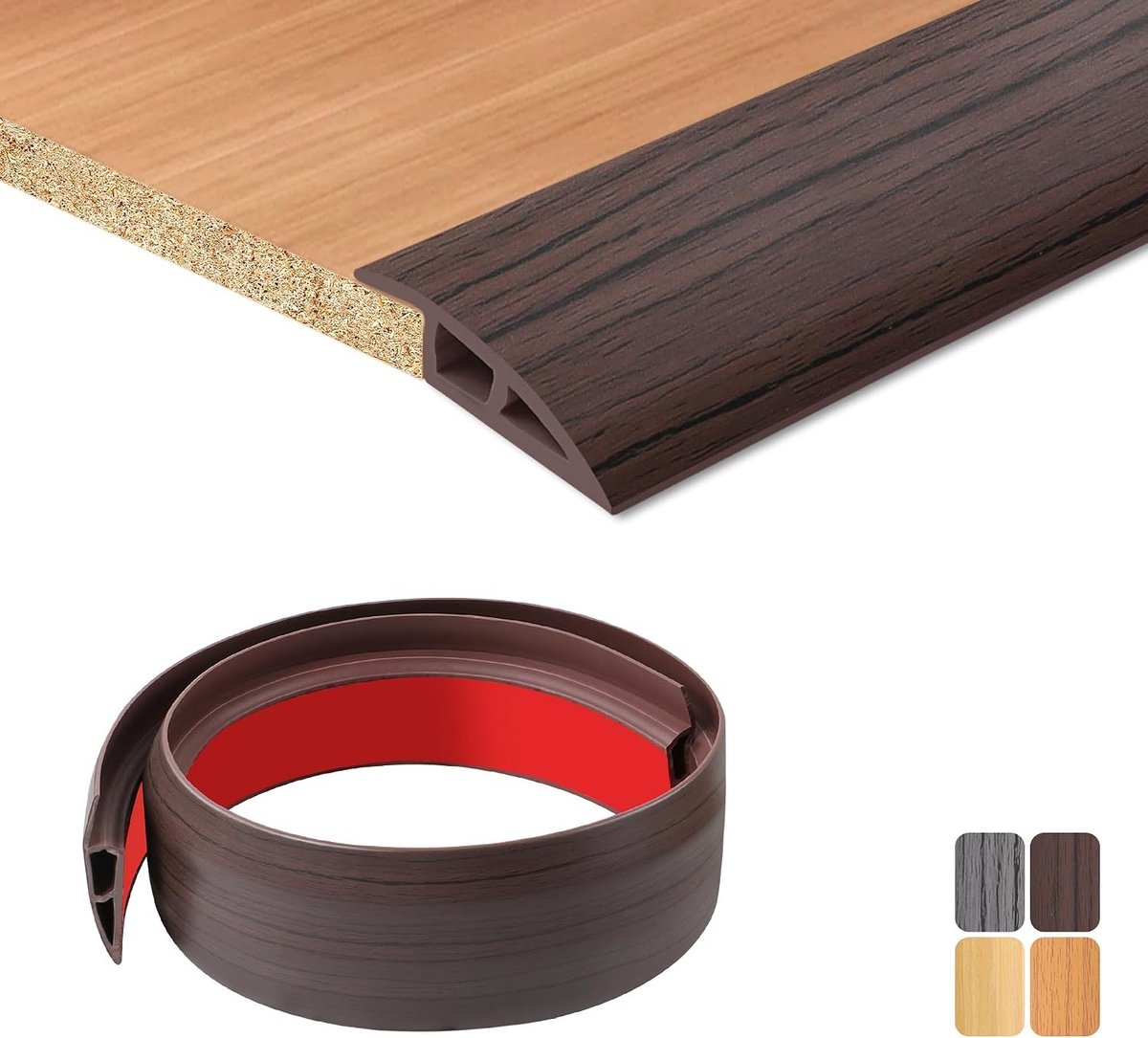 Zelfklevende Flexibele Drempelstrip 100 x 7 cm - Antislip PVC Drempel voor Deuren, Tegels en Tapijt (Zwart Walnoot Houtlook)