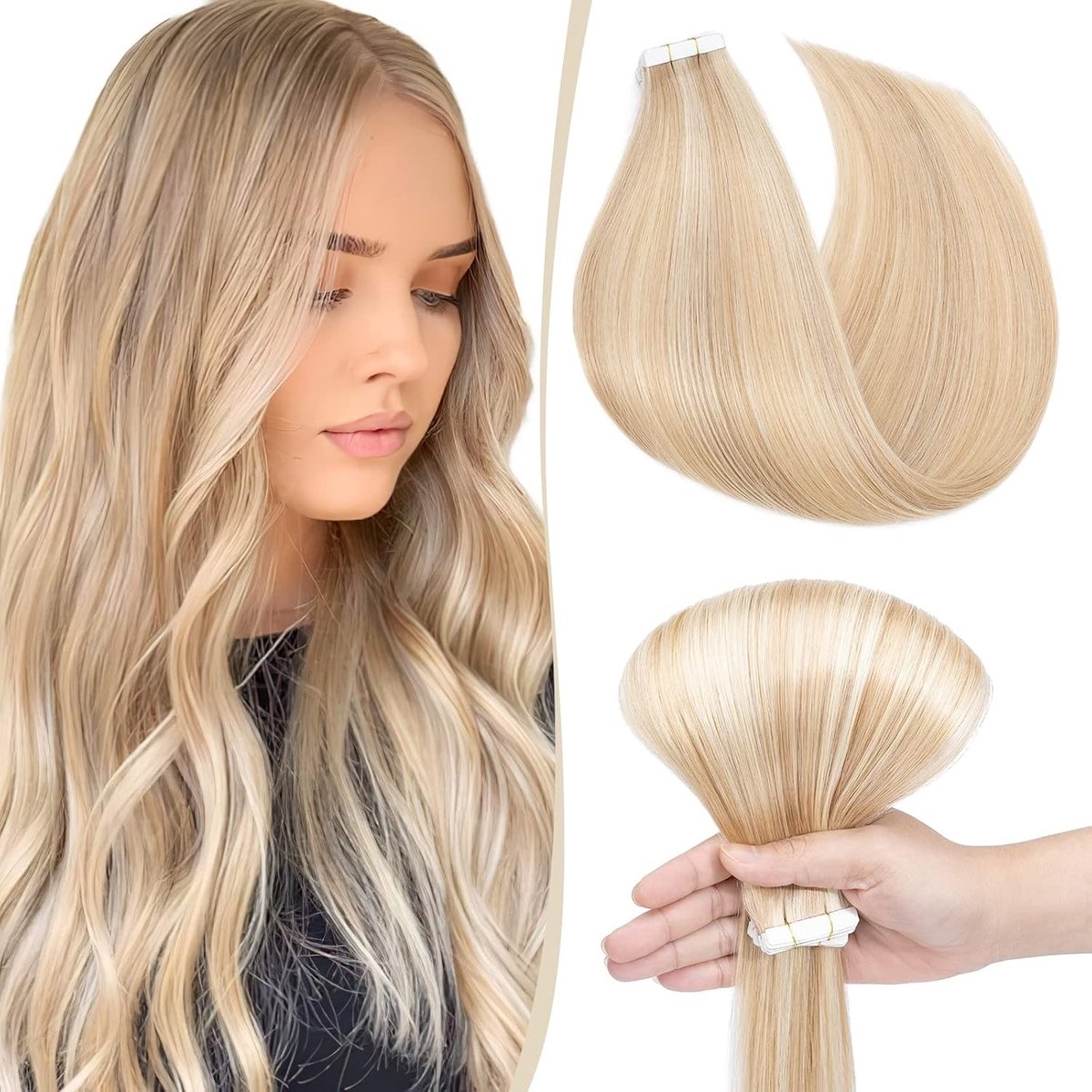 Haarverlängerung Tape Extensions van 100% Remy Echthaar - 10 PCS 25g in Honey Blonde/Hellblond #18p613-1, 45.7cm voor Volumineus en Natuurlijk Haar