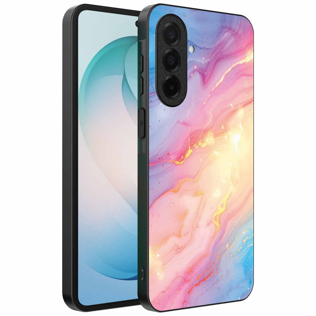 Geschikt voor Samsung Galaxy S26 Plus Telefoonhoesje met Regenboog Glitter Marmer Opdruk - TPU Backcover Case Rainbow Glitter Marble Design - Smartphonica geschikt voor Samsung Galaxy S26 Plus