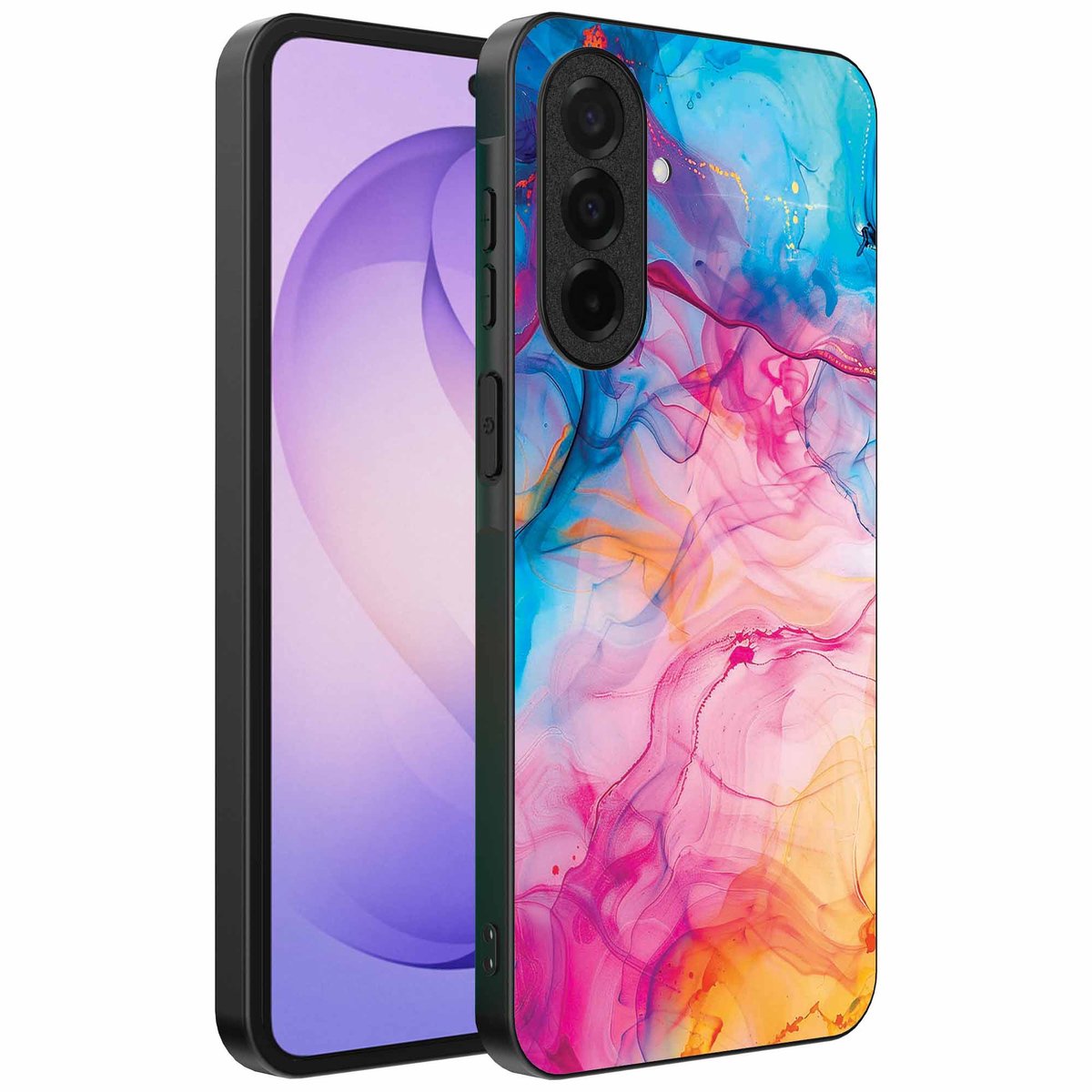 Geschikt voor Samsung Galaxy S26 Telefoonhoesje met Regenboog Acryl Marmer Opdruk - TPU Backcover Case Rainbow Acrylic Marble Design - Smartphonica geschikt voor Samsung Galaxy S26