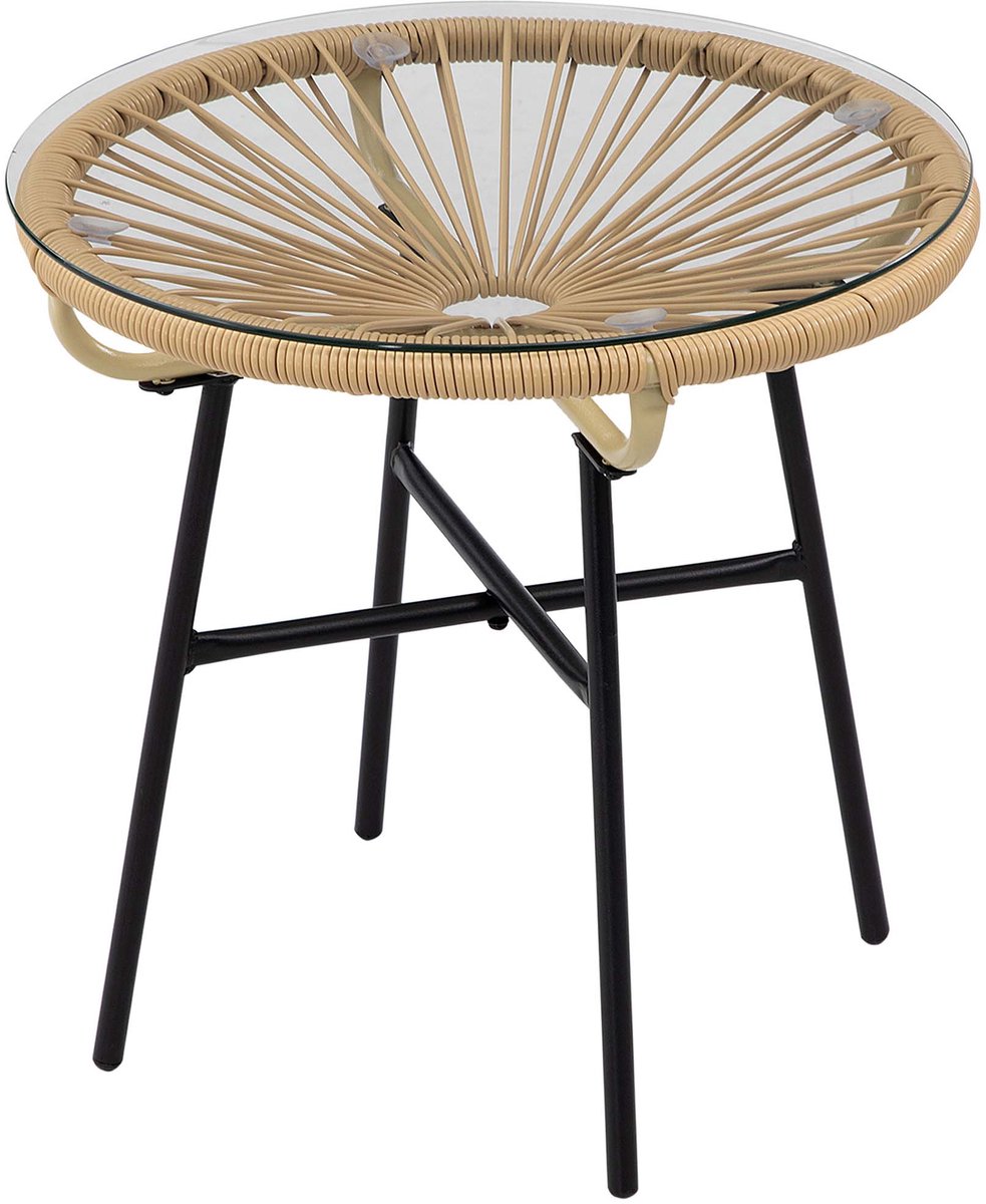 Tuin tafel koffietafel bijzettafel 50x50x50 cm beige gehard glazen blad met stevig en duurzaam metalen frame gemakkelijk te monteren en schoon te maken draagvermogen 30 kg modern minimalistisch stijlvol ontwerp geschikt voor terras tuin en balkon