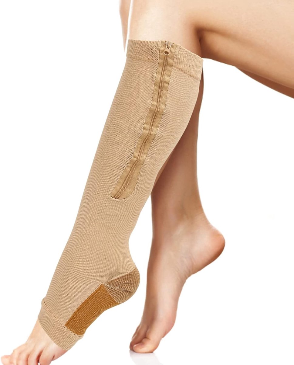 Sokken van zacht nylon, wasbaar, herbruikbaar, open teen, vormende sokken voor dames, compressiekousen met ritssluiting en hoge kuitbelasting