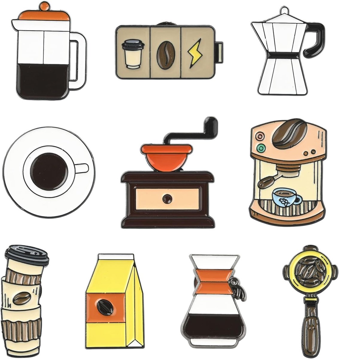 Broches Pins Cartoon Koffiemachine Mokka Pot Koffie Bonen Reversspeld Charme Pins voor Rugzakken Kleding Tassen Hoeden