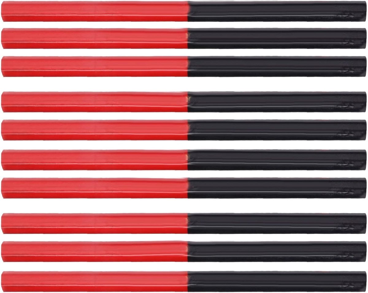 Timmermanspotloden, 175 mm, rood en blauw, houtstift, zeshoekig, voor tegels van hout, metaal, glas, leer en kunststof