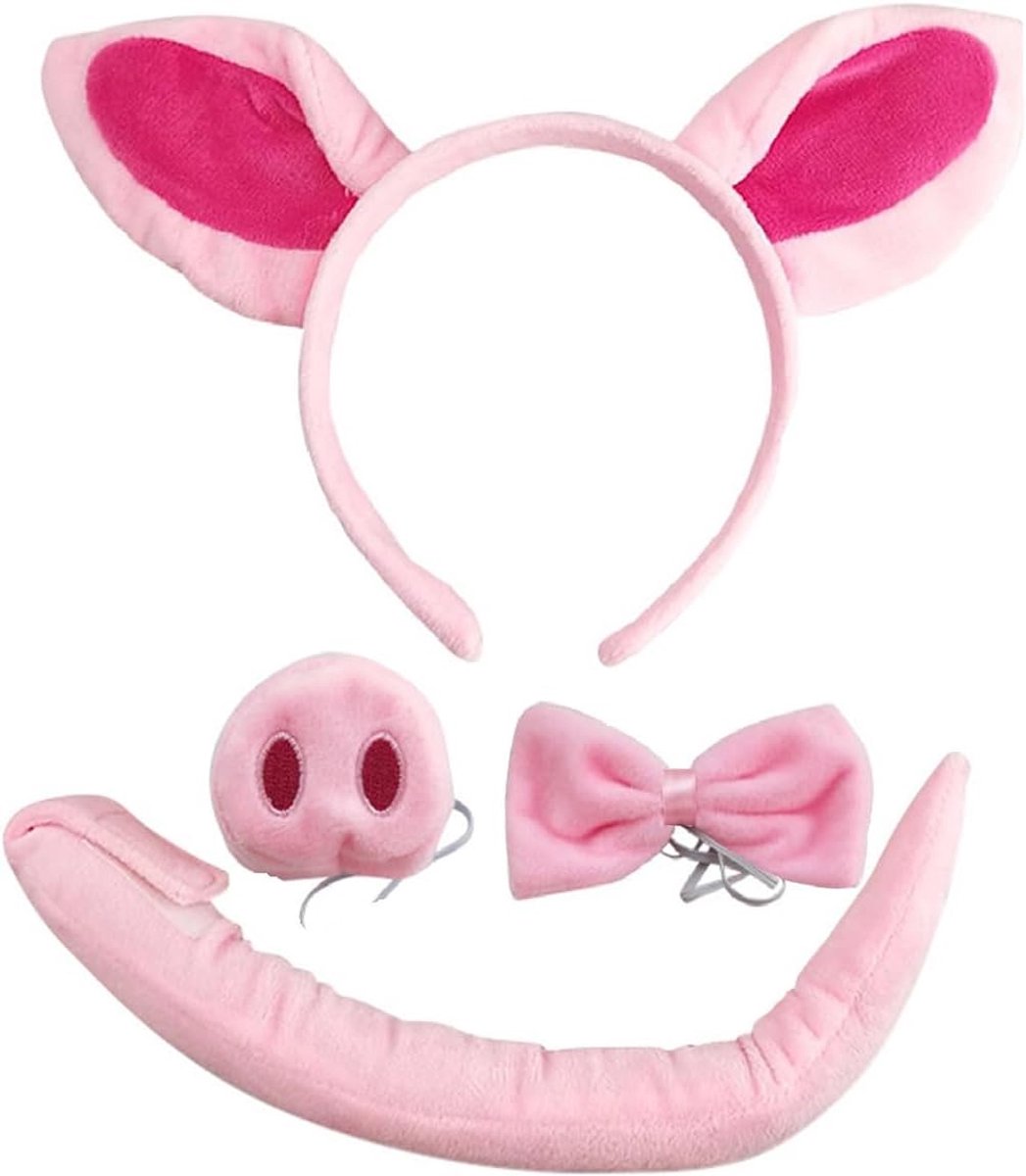 Kostuumset: Schattige Cartoon Pluche Varkens Haarband met Roze Varkensoren Hoofdband, Piggy Oorbellen, Staart, Neus en Strik - Ideaal voor Sitcom Optredens en Verkleedpartijen
