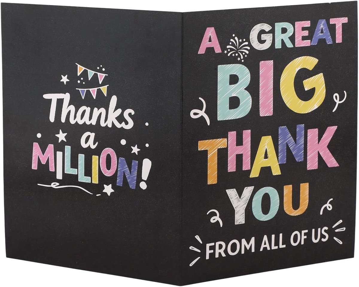 Dankuwel Kaart, Jumbo Reuze Waardering Groetkaart met Envelop Extra Groot A Great Big Thank You voor Afscheid Leraar Baas Collega's Pensioen Kantoor (Zwart)