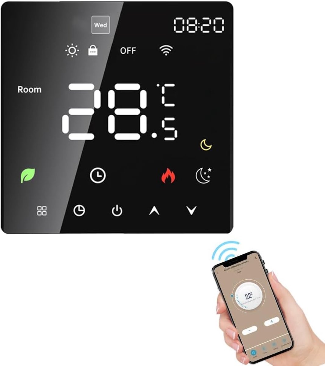 SnelShoppen - Smart Thermostaat Vloerverwarming, Wifi Ruimteregelaar met Aanraakscherm, Stemcontrole, Programmeerbaar, IP20 Bescherming, Energiezuinig