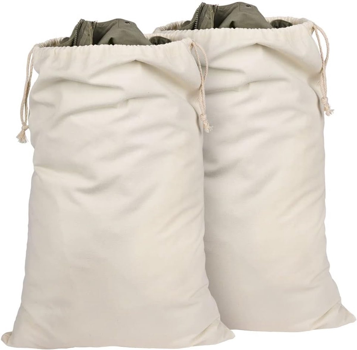 SnelShoppen - Aucuu Waszak 70 x 45 cm - Waszakken, Organizer met Treksluiting, Groot voor Kamperen, Studentenhuis, Thuisopslag - Natuurlijke Katoen -