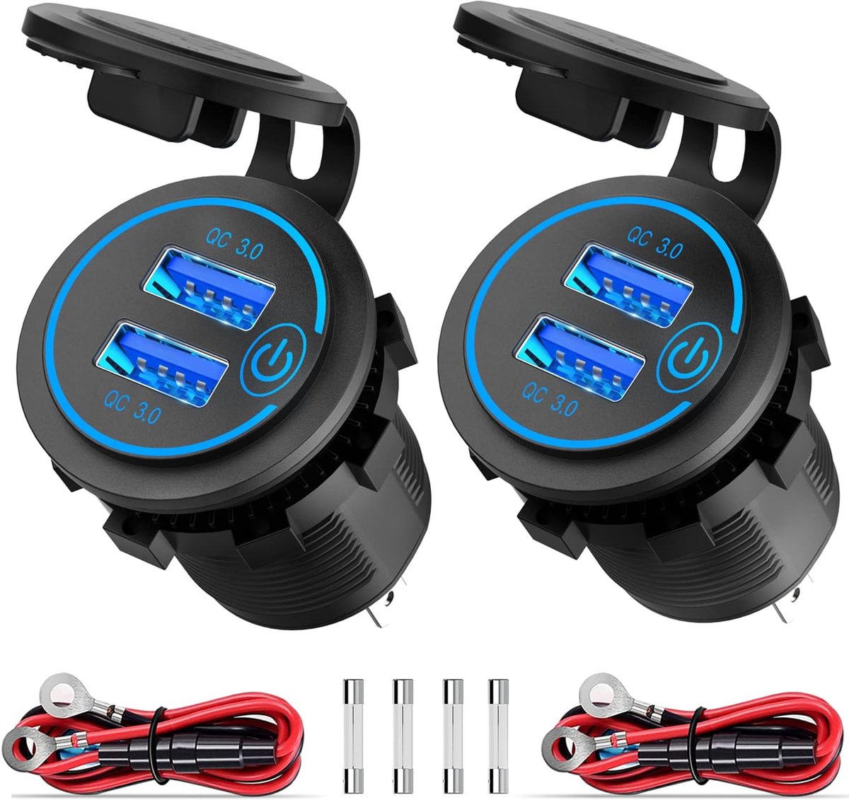 [2 Pack] 12V USB-Uitgang, Quick Charge 3.0 Dual USB-Stopcontact Met Aanraakschakelaar, Waterdichte 12V/24V USB-Pplader Voor Snel Opladen DIY-Kit Voor Auto Boot Marine Bus Truck RV motorfiets, enz.