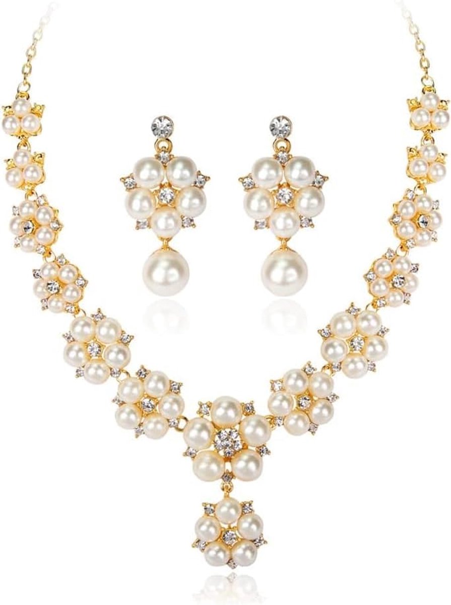 Parel Ketting Oorbellen Sieraden Set voor Vrouwen Meisjes Bruids Sieraden Set Parel Choker Set Bruiloften Feest Verjaardag Kerstmis Moederdag Valentijnsdag Geschenken