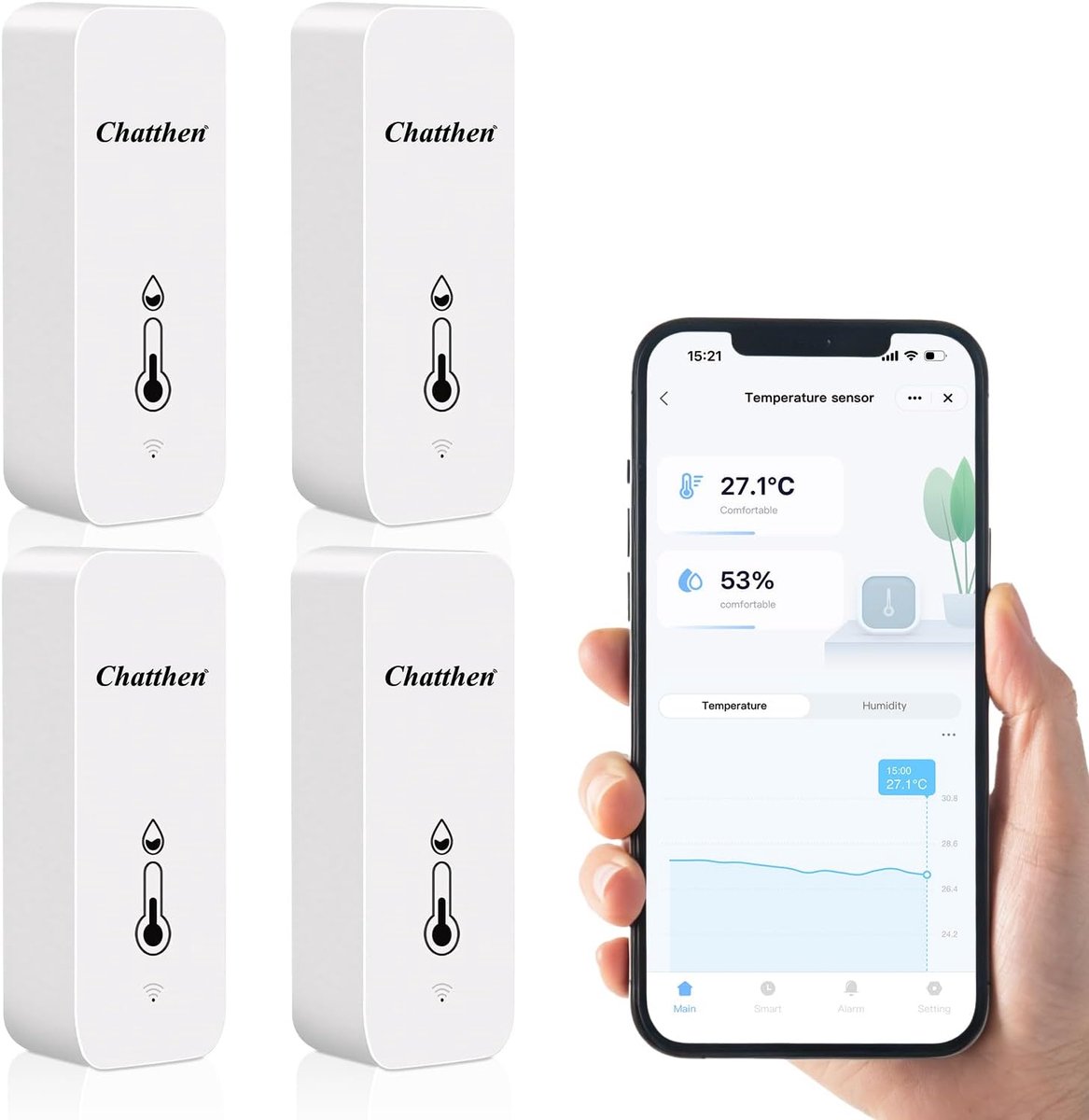 SnelShoppen - Tuya WiFi Thermometer Hygrometer Set van 4 - Slimme Binnen Thermometer en Hygrometer - App en Gegevensopname voor Babykamer en Thuisgebr