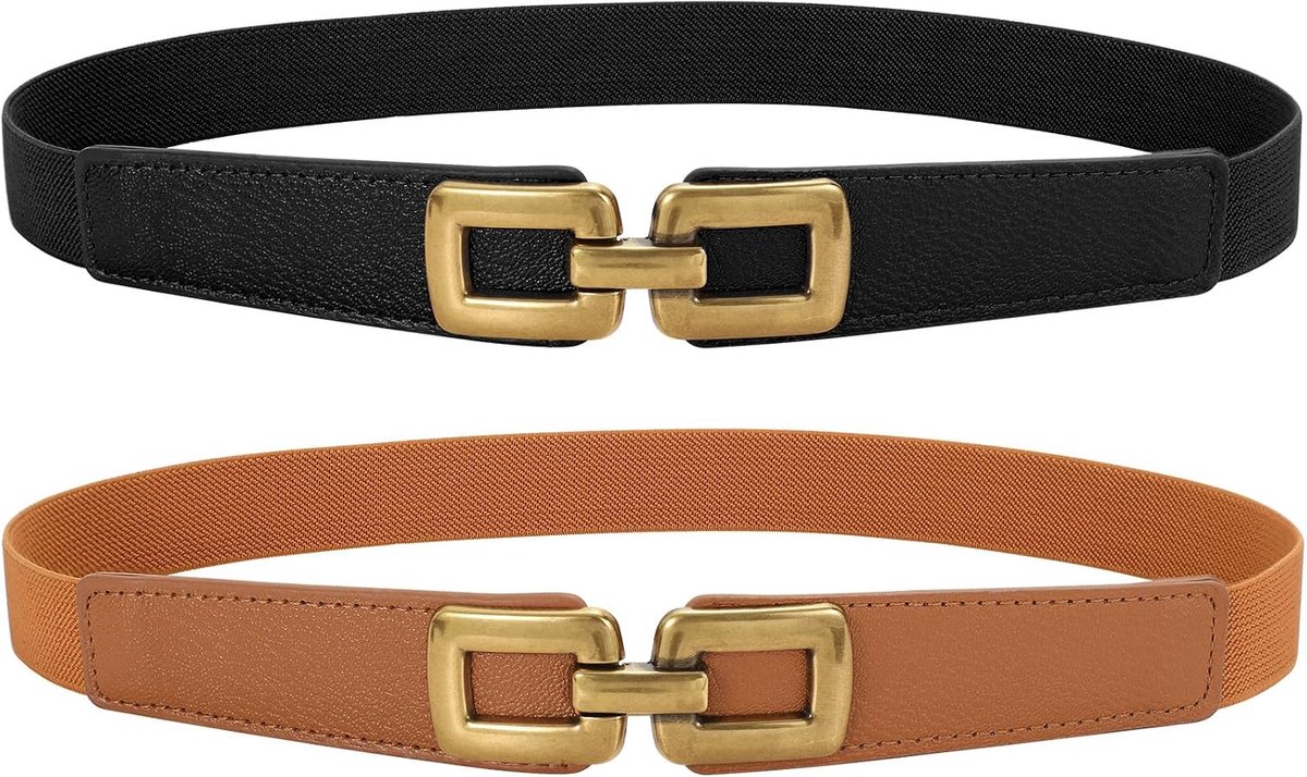 Riemen voor dames, dunne taille, rekbare riem met metalen gesp voor jurk, jeans en broek
