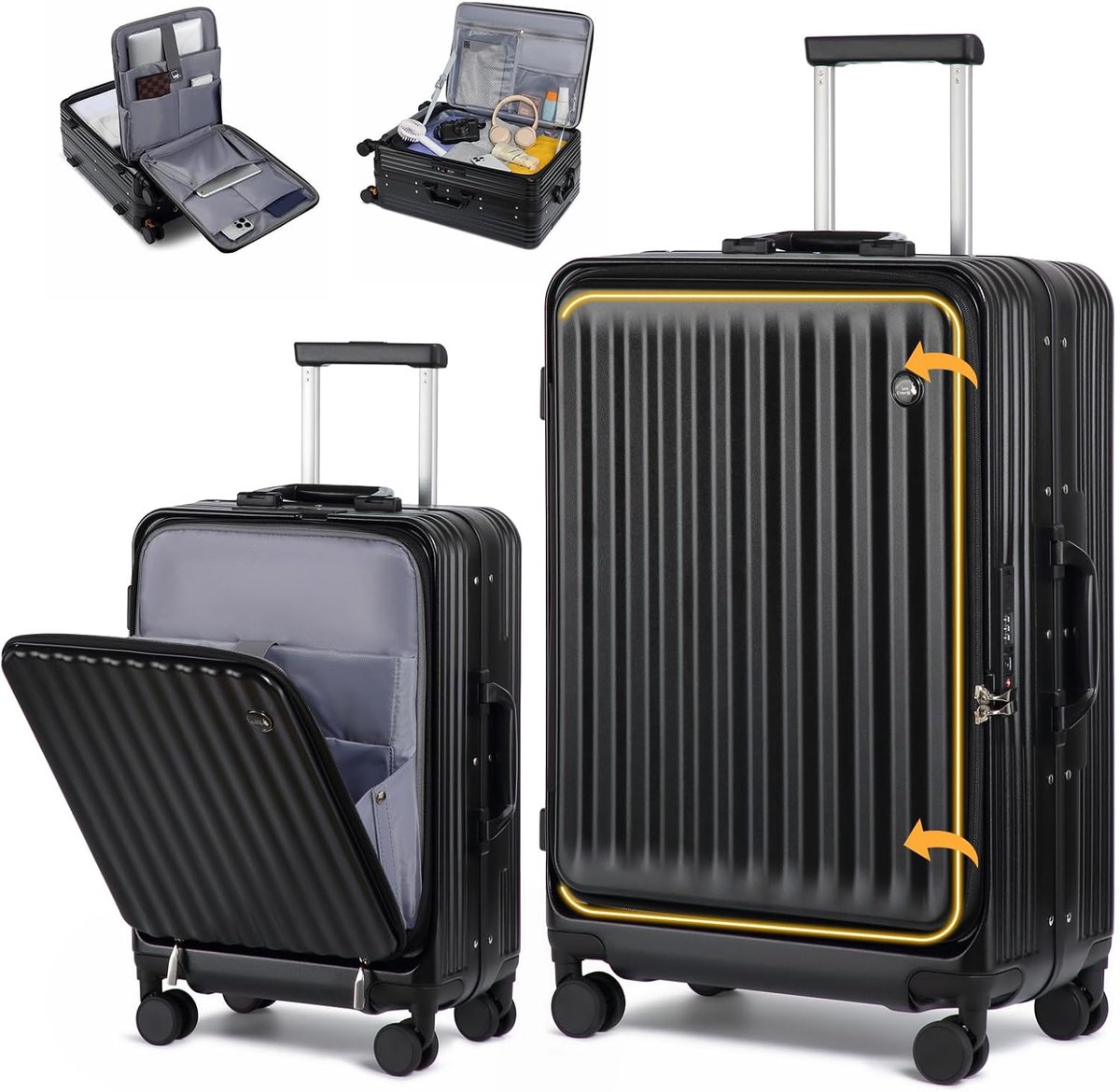 SnelShoppen - Koffer Set Reiskoffer met USB Oplaadpoort PC Hard Schaal Handbagage Lichtgewicht Duurzaam Trolley Reiskoffer Bagage met Spinner Wielen T