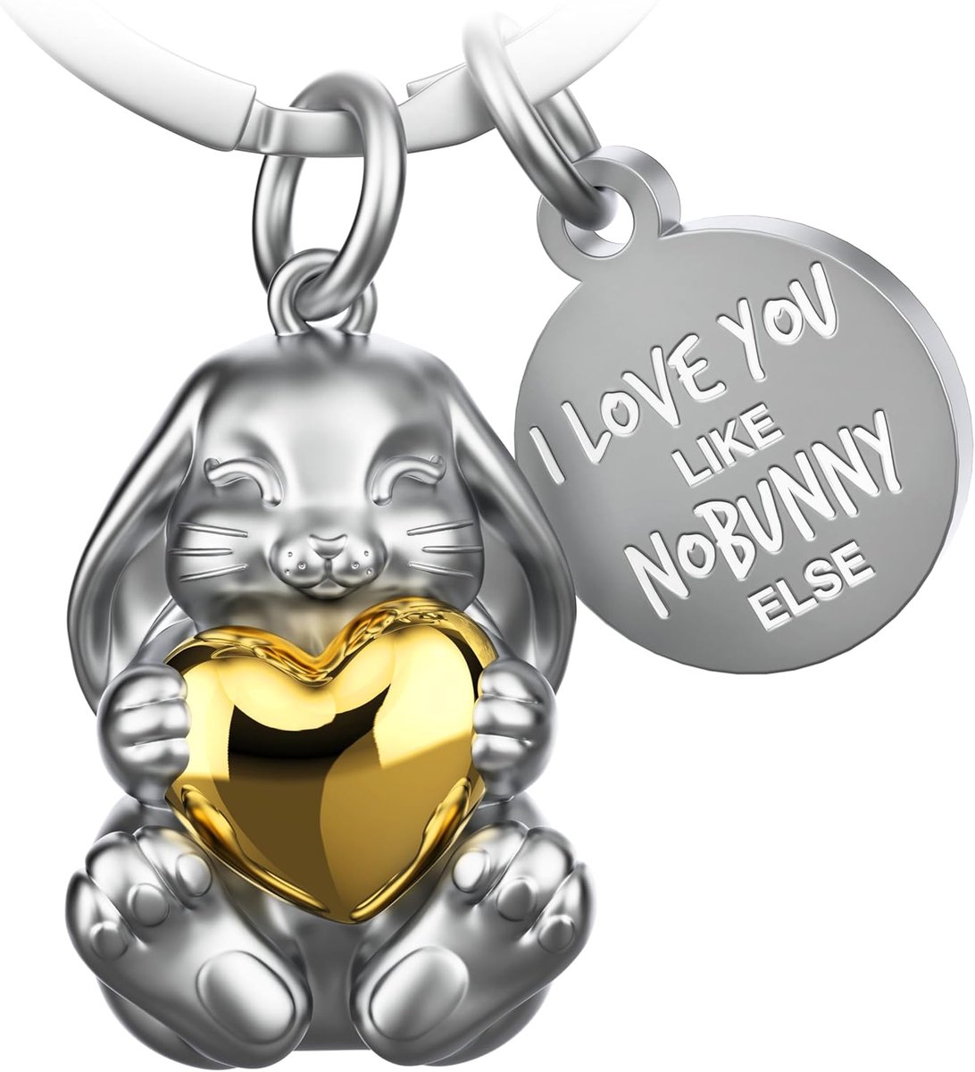 haas sleutelhanger Bunny met hart - geluksbrenger haas cadeaus vriendin - partner cadeaus liefde sleutelhanger paaren jubileum - Ik hou van jou als geen ander konijn, goud, 1, Modern