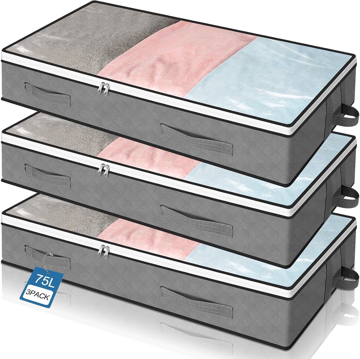 3 stuks opbergdozen voor onder het bed, onderbedcommode met kijkvenster, verhuistassen, transporttas, voor kleding, dekbedden en beddengoed, 100 x 50 x 15 cm